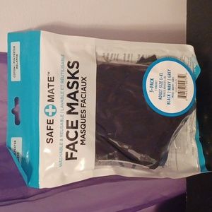 New 3-Pack Safe Mate Adult L-XL Black Navy Grey Washable Face Masks